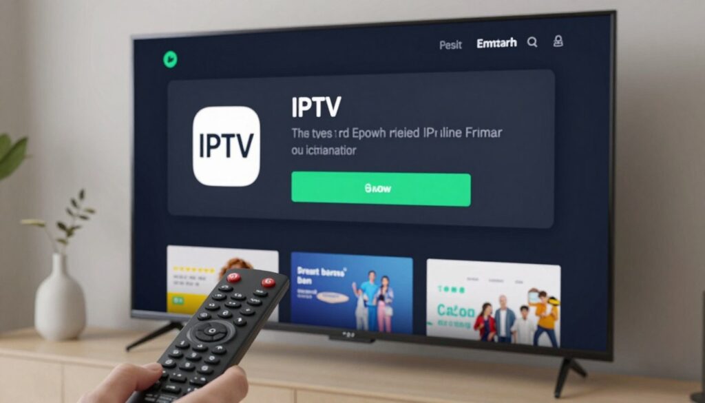 IPTV app installation on smart TV showing app store and setup process