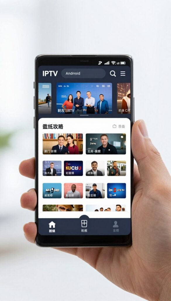 IPTV app on Android smartphone showing channel list and streaming interface