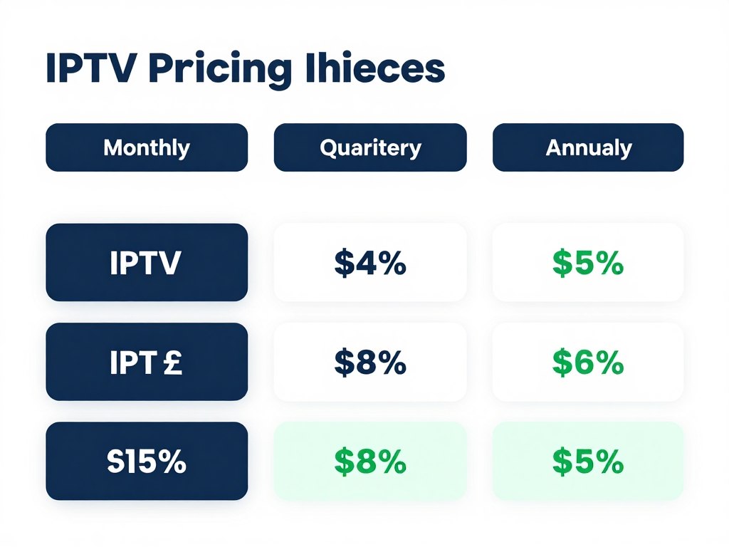 IPTV subscription plan pricing tiers showing monthly quarterly and annual options