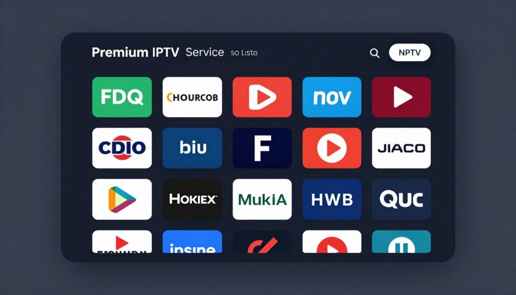 Premium British IPTV service interface showing channel guide