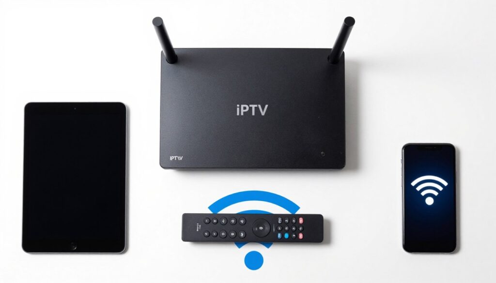 setup requirements for UK IPTV subscription showing broadband router and compatible devices
