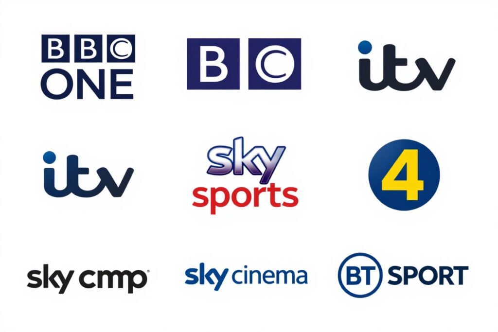 Collection of British TV channel logos available through IPTV