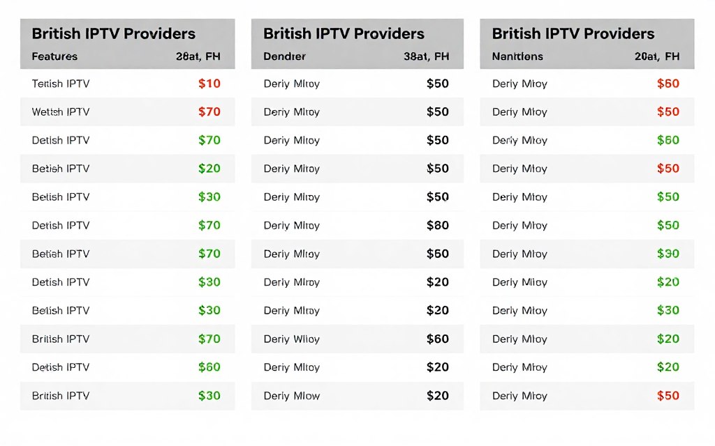 Comparison chart of different IPTV subscription providers