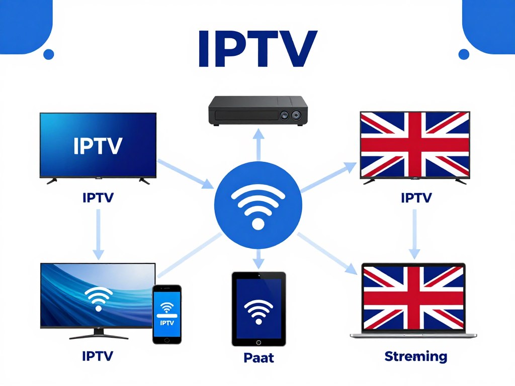 Diagram showing how IPTV technology works with British content streaming