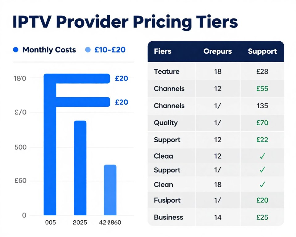 IPTV pricing comparison chart showing monthly costs versus features