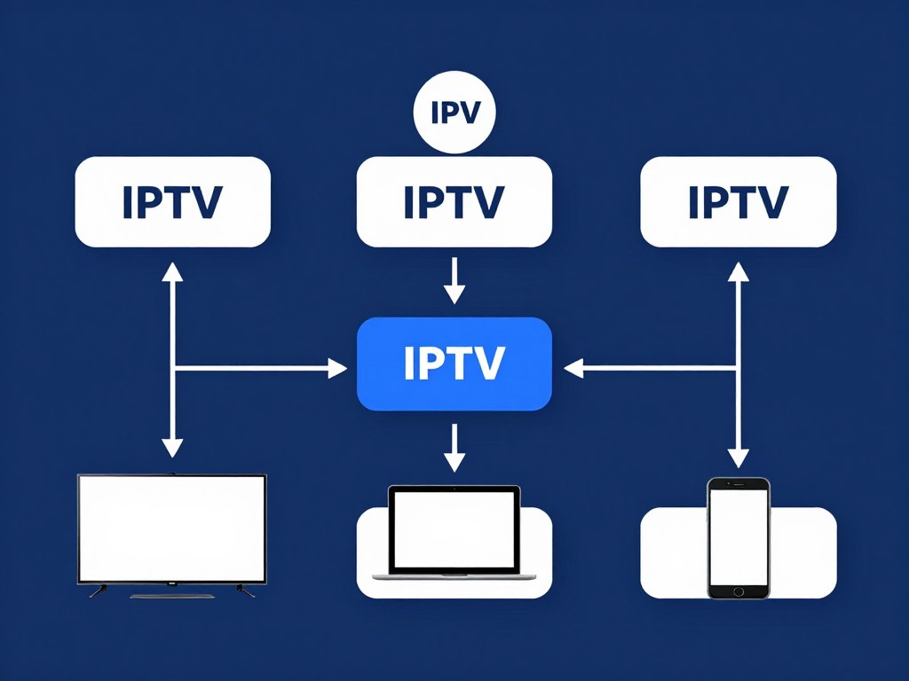 diagram showing IPTV streaming technology with internet connection flow