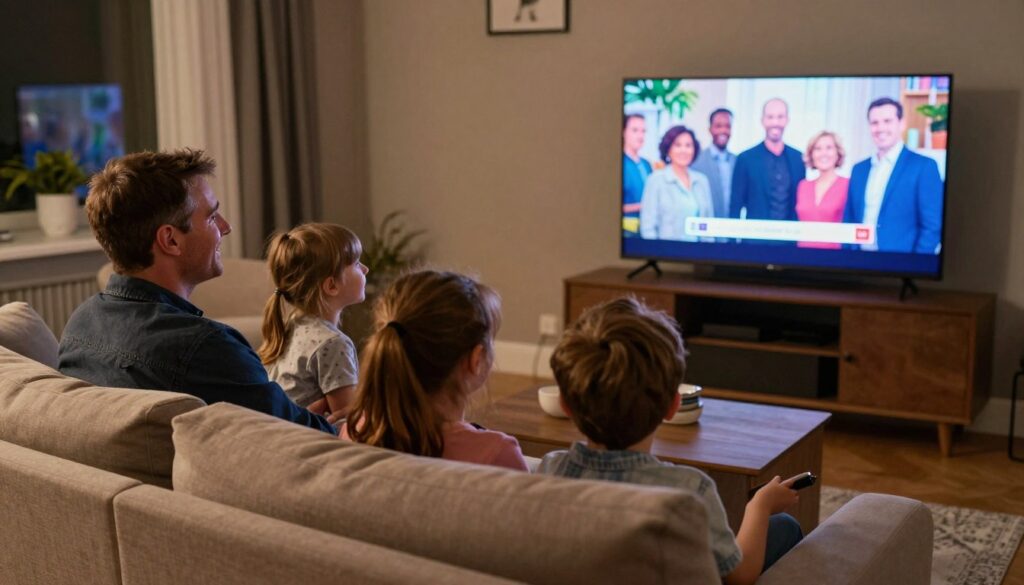 family enjoying British TV content through IPTV service