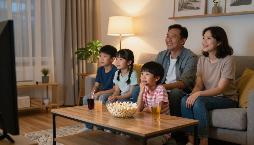 family enjoying iptv streaming content together